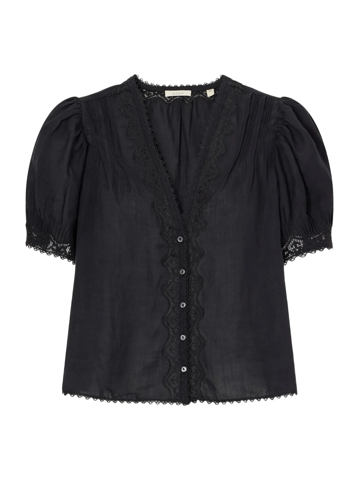 DÔEN Brigitta Lace-trimmed Pintucked Ramie Woven Blouse