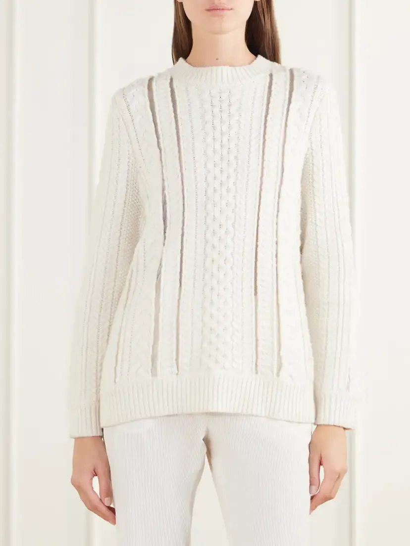 Gabriela Hearst Westal Fisherman-knit Merino Wool And Cashmere-blend Sweater - Neutrals | Thumbnail 3