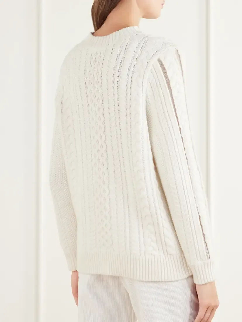 Gabriela Hearst Westal Fisherman-knit Merino Wool And Cashmere-blend Sweater - Neutrals | Thumbnail 4