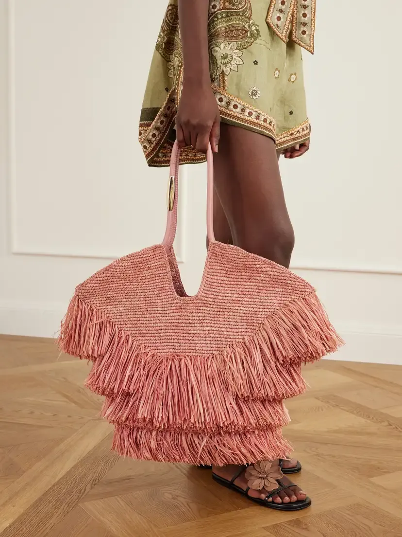 Zimmermann Goldentime Fringed Embellished Leather-trimmed Raffia Tote | Thumbnail 2
