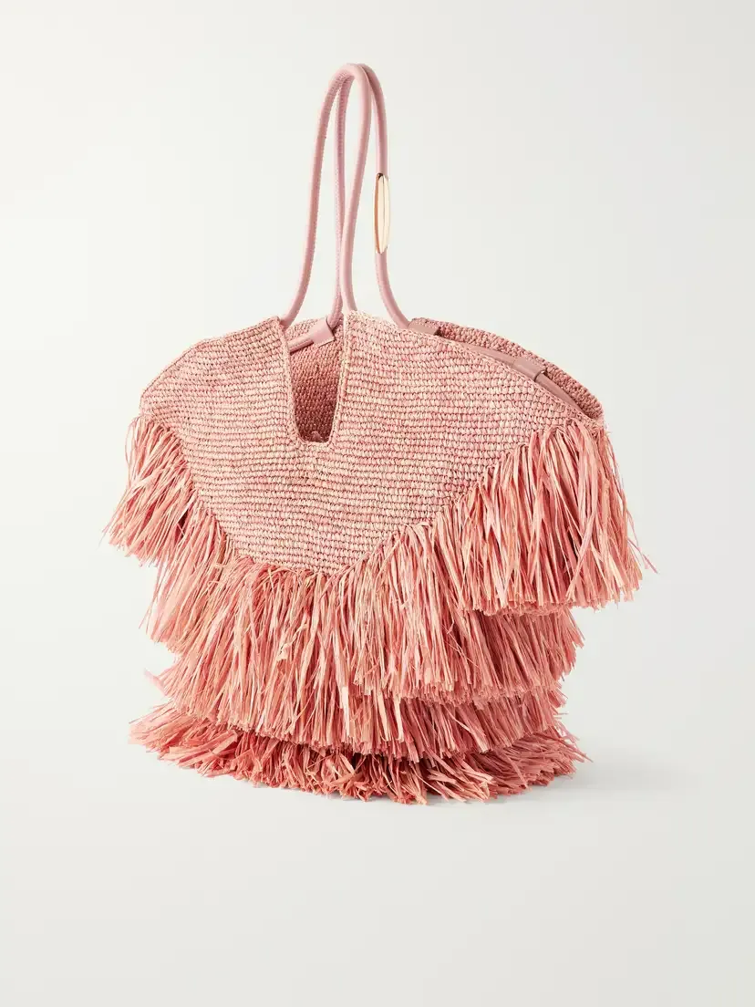 Zimmermann Goldentime Fringed Embellished Leather-trimmed Raffia Tote | Thumbnail 4