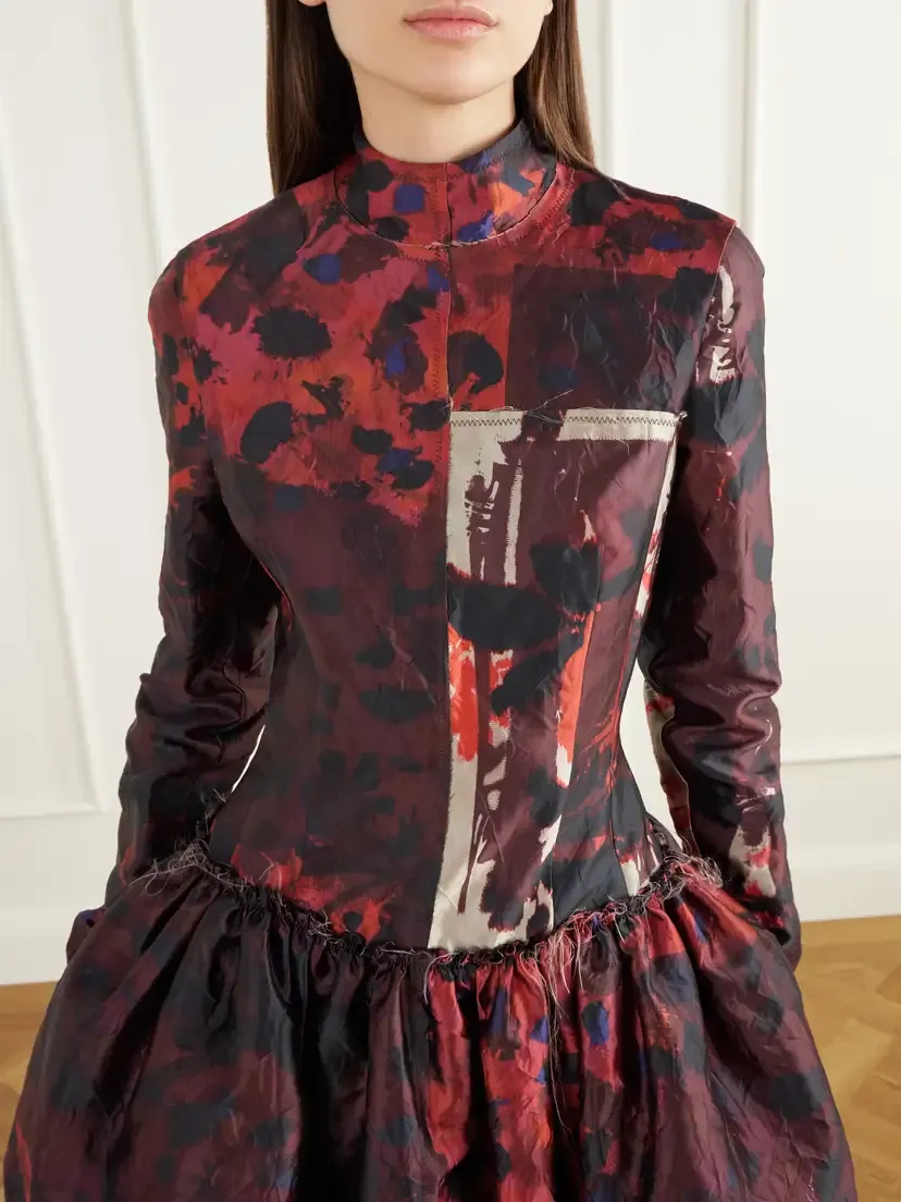 Erdem Frayed Printed Crinkled-satin Turtleneck Mini Dress | Thumbnail 4
