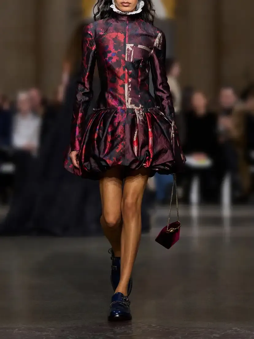 Erdem Frayed Printed Crinkled-satin Turtleneck Mini Dress | Thumbnail 5