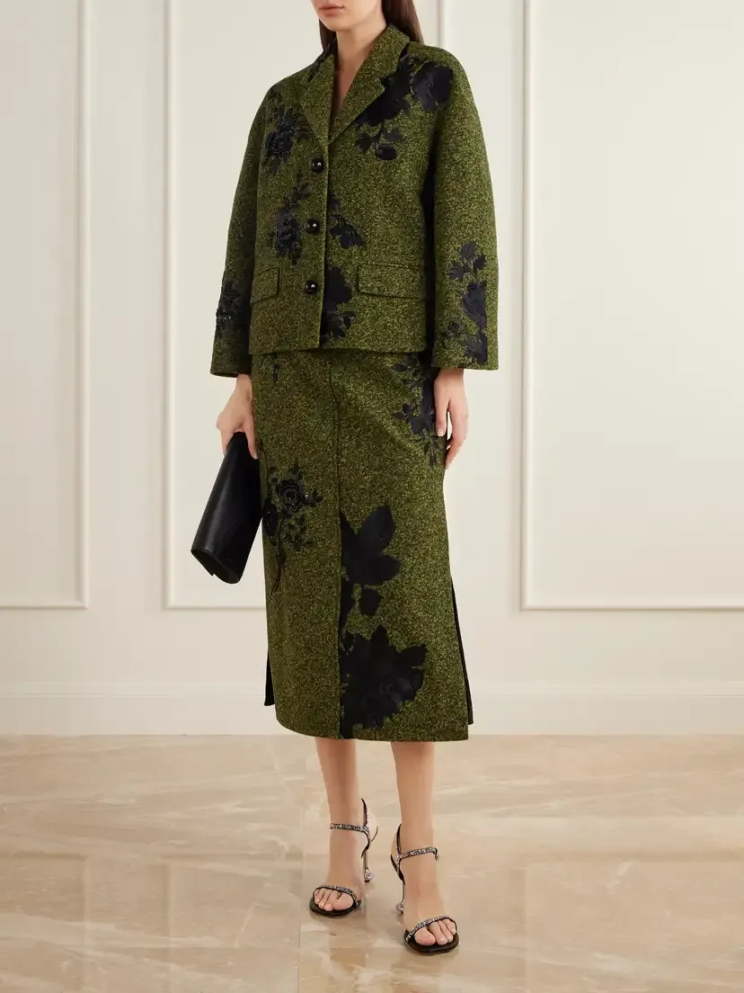 Erdem Embellished Floral-embroidered Pleated Satin And Twill Midi Skirt | Thumbnail 2