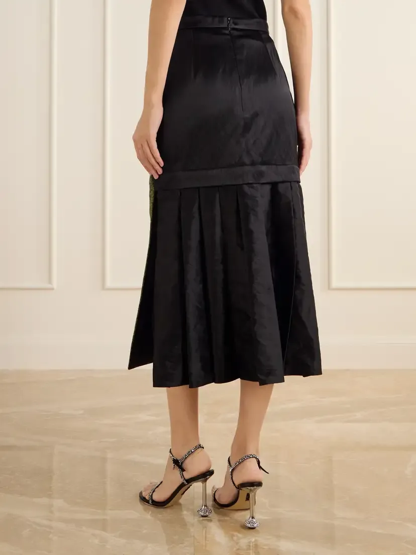 Erdem Embellished Floral-embroidered Pleated Satin And Twill Midi Skirt | Thumbnail 4