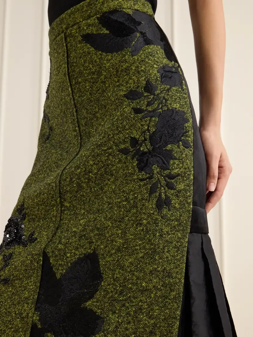 Erdem Embellished Floral-embroidered Pleated Satin And Twill Midi Skirt | Thumbnail 5