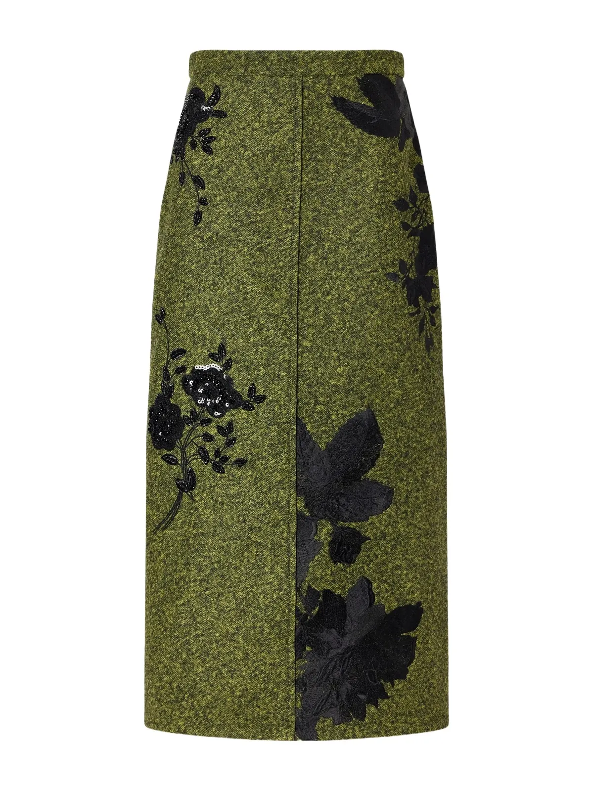 Erdem Embellished Floral-embroidered Pleated Satin And Twill Midi Skirt