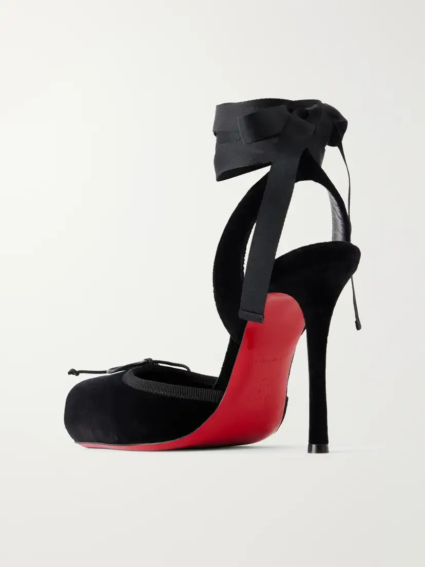 Christian Louboutin Cassia Lace Up 100 Velvet Pumps | Thumbnail 3