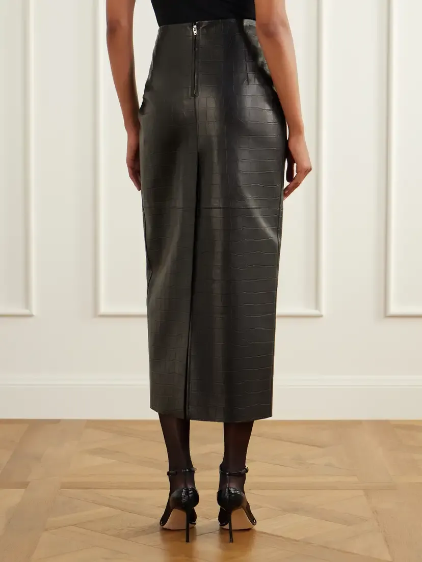 Nour Hammour Elyse Paneled Croc-effect Leather Midi Skirt | Thumbnail 4 Nour Hammour Elyse Paneled Croc-effect Leather Midi Skirt | Thumbnail 4