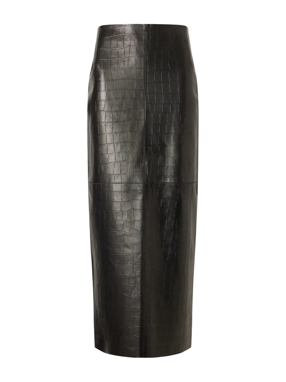 Nour Hammour Elyse Paneled Croc-effect Leather Midi Skirt