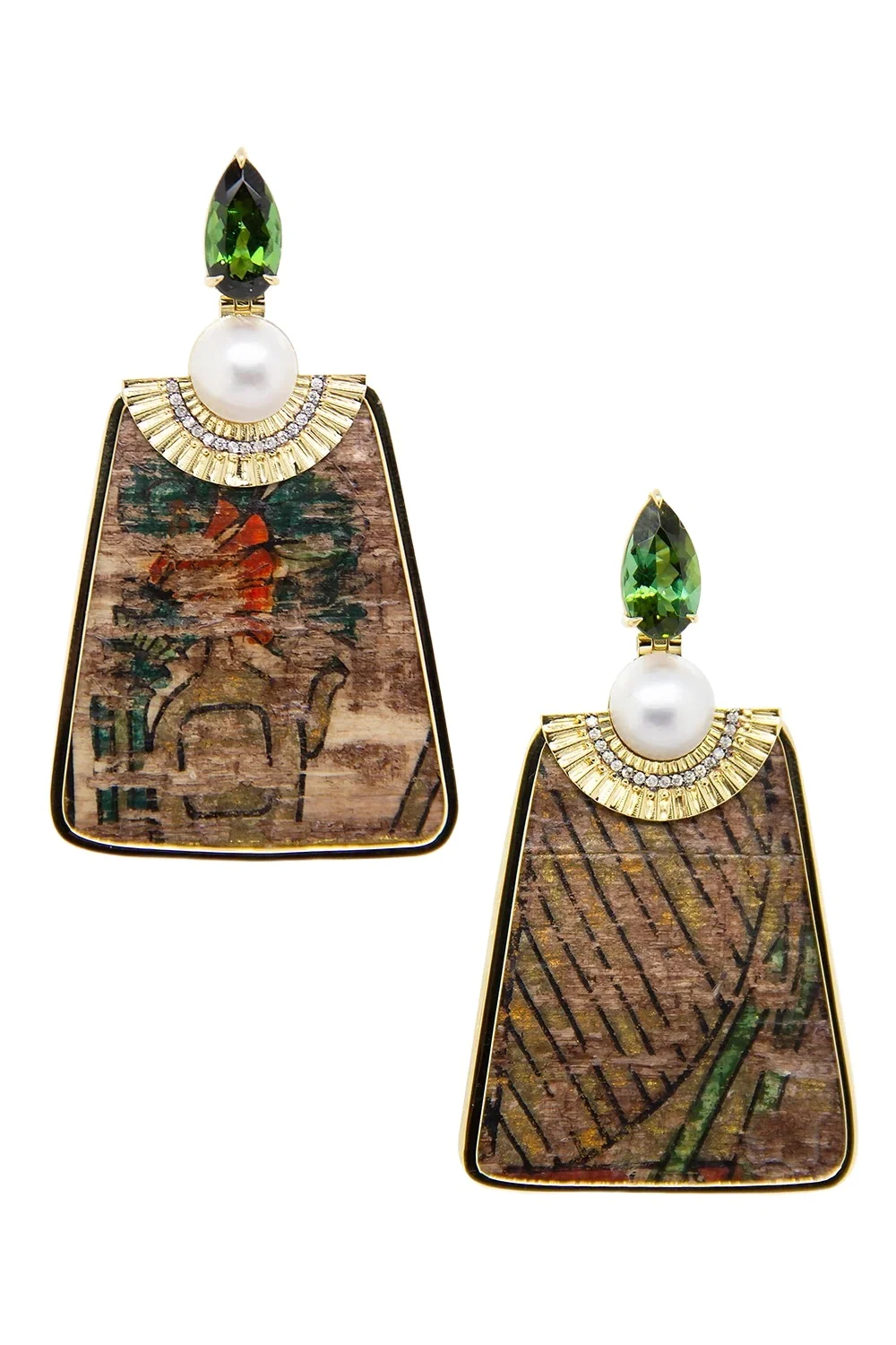 Diamond Tourmaline Papyrus Egypt Earrings Diamond Tourmaline Papyrus Egypt Earrings