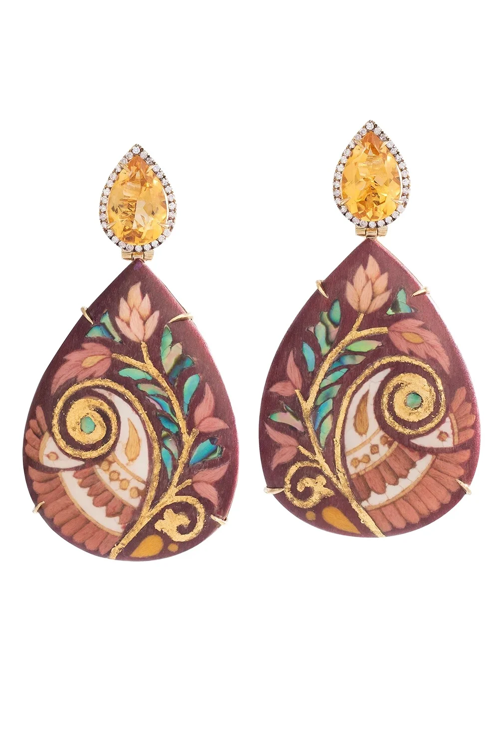 Pearl Diamond Citrine Marquetry Earrings Pearl Diamond Citrine Marquetry Earrings