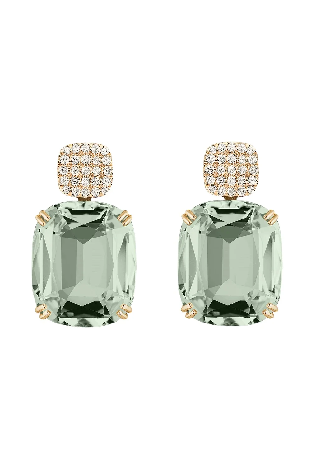Prasiolite Diamond Cushion Earrings Prasiolite Diamond Cushion Earrings