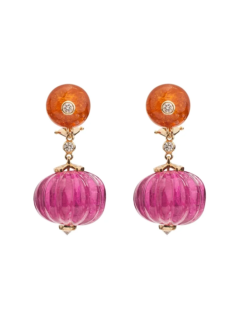 GOSHWARA Rubellite Mandarin Garnet Fluted Earrings