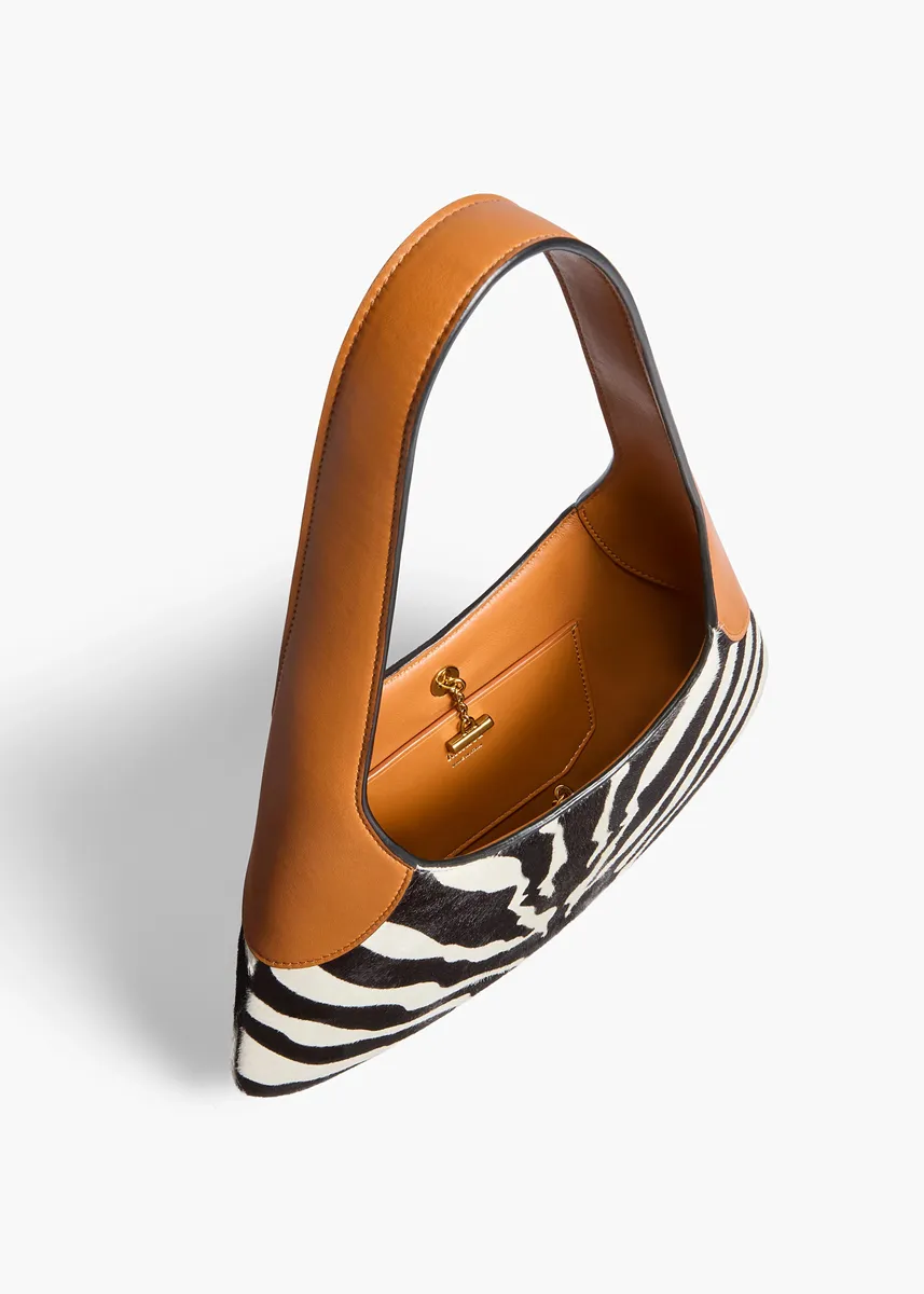 Khaite Small Joan Hobo In Zebra Print Haircalf And Tan Leather | Thumbnail 3 Khaite Small Joan Hobo In Zebra Print Haircalf And Tan Leather | Thumbnail 3