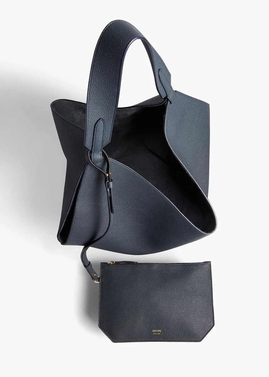 Khaite Medium Lotus Tote In Midnight Navy Pebbled Leather | Thumbnail 3
