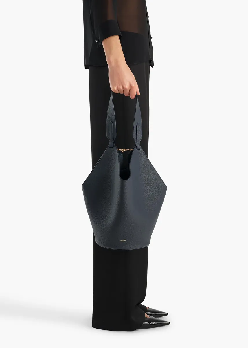 Khaite Medium Lotus Tote In Midnight Navy Pebbled Leather | Thumbnail 5
