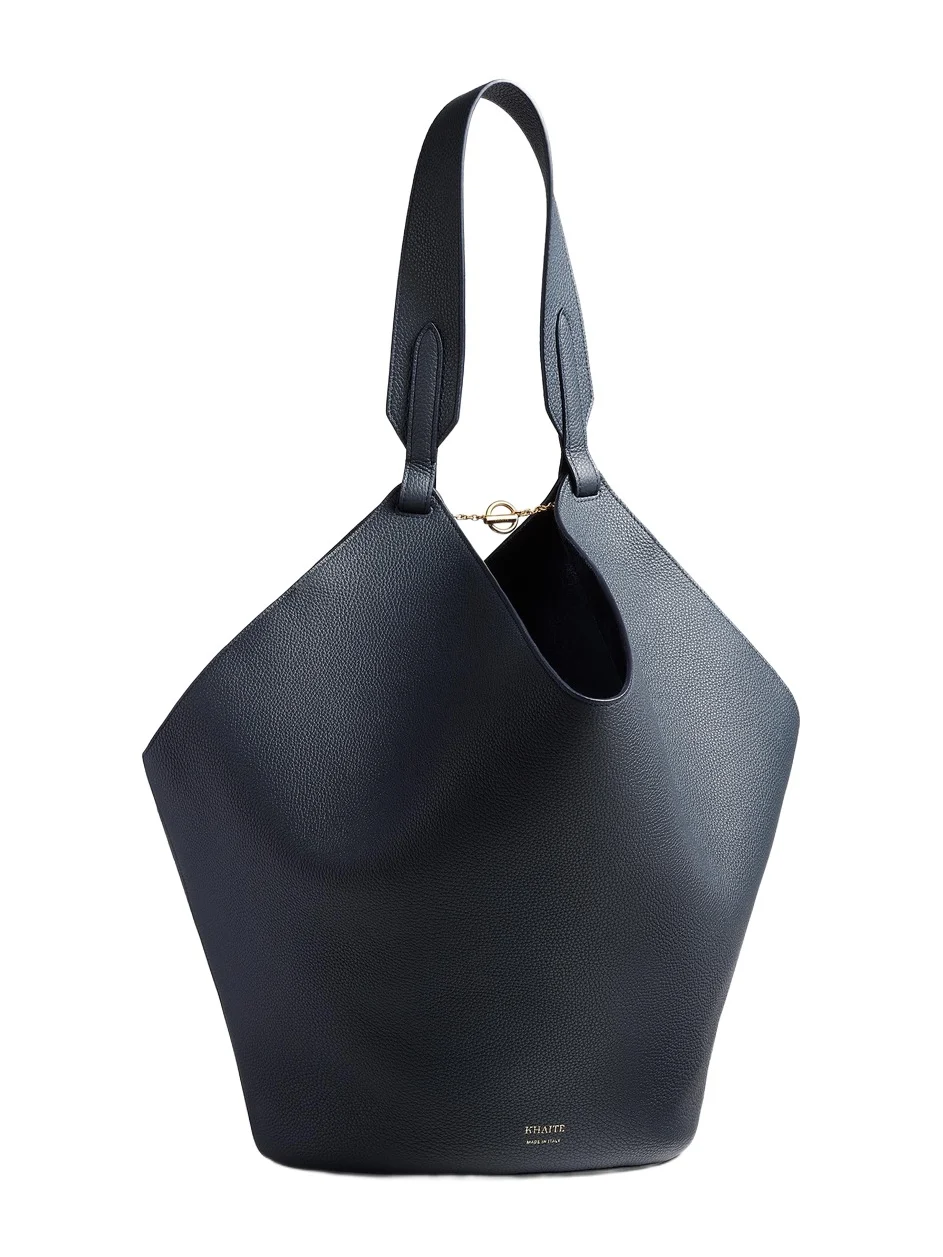 Khaite Medium Lotus Tote In Midnight Navy Pebbled Leather