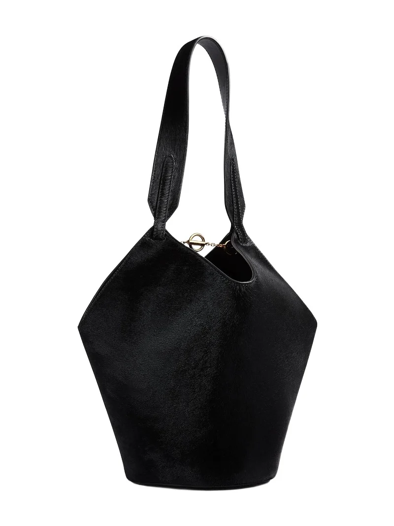 Mini Lotus Tote In Black Haircalf
