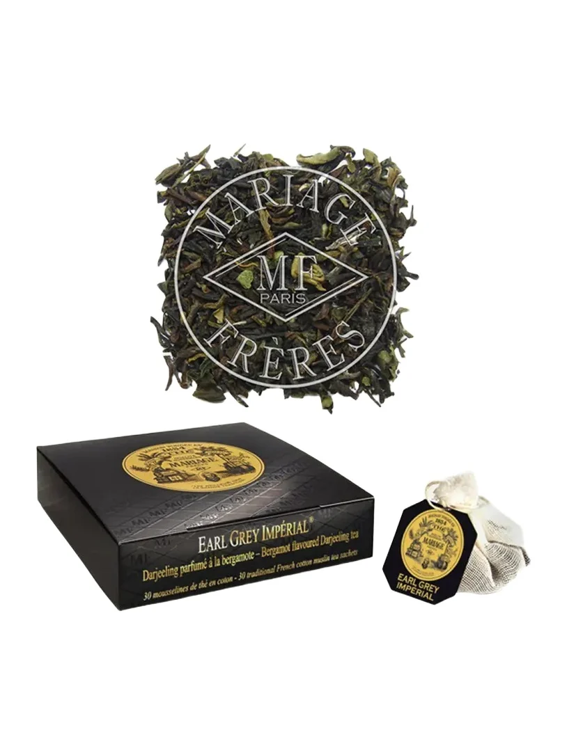 Mariage Freres International Earl Grey Imperial Muslin Tea Bags - Bergamot-Flavored Darjeeling Tea, 30 Sachets