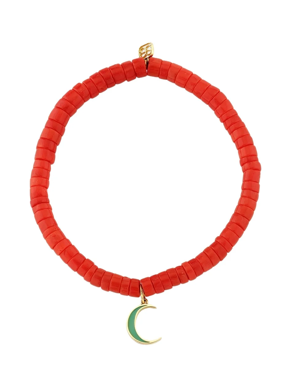 14K Yellow & Coral Gold Moon Charm Bracelet 14K Yellow & Coral Gold Moon Charm Bracelet
