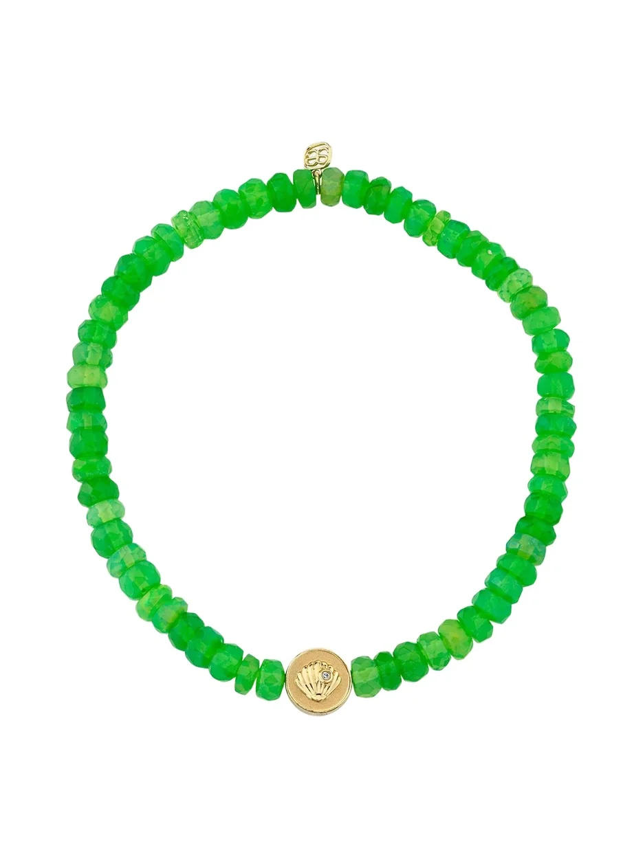 14K Yellow Gold, 0.01 TCW Diamond & Ethiopian Opal Starfish Charm Bracelet