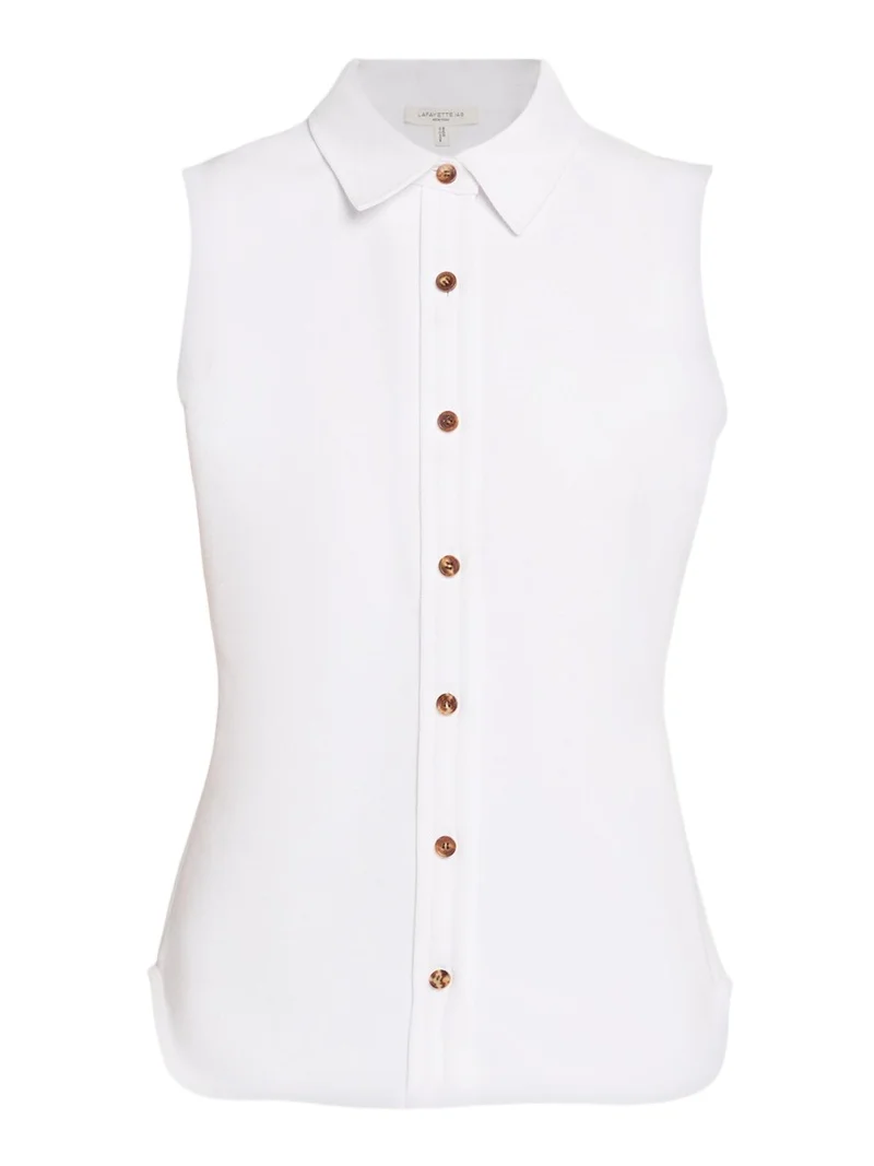 Lafayette 148 New York Sleeveless Cotton Pique Shirt
