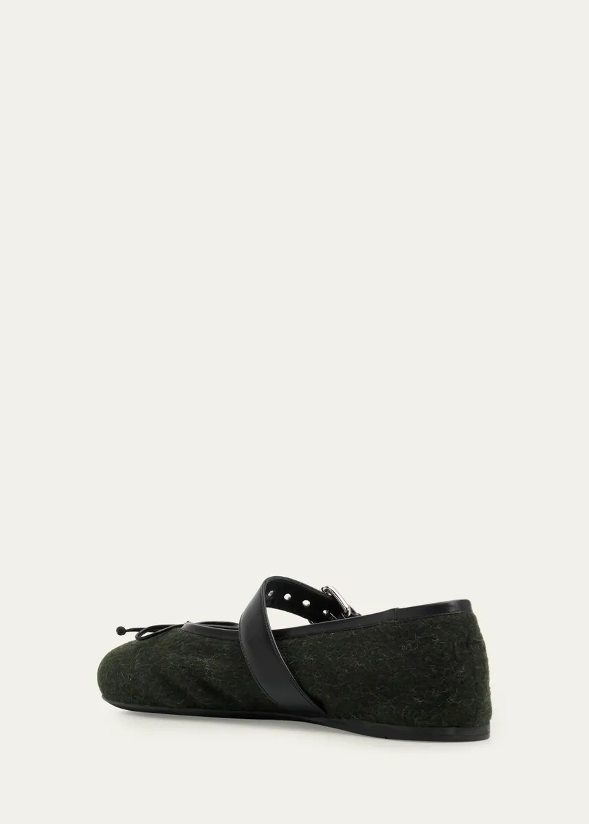 Miu Miu Flannel Leather-Strap Ballerina Flats | Thumbnail 8