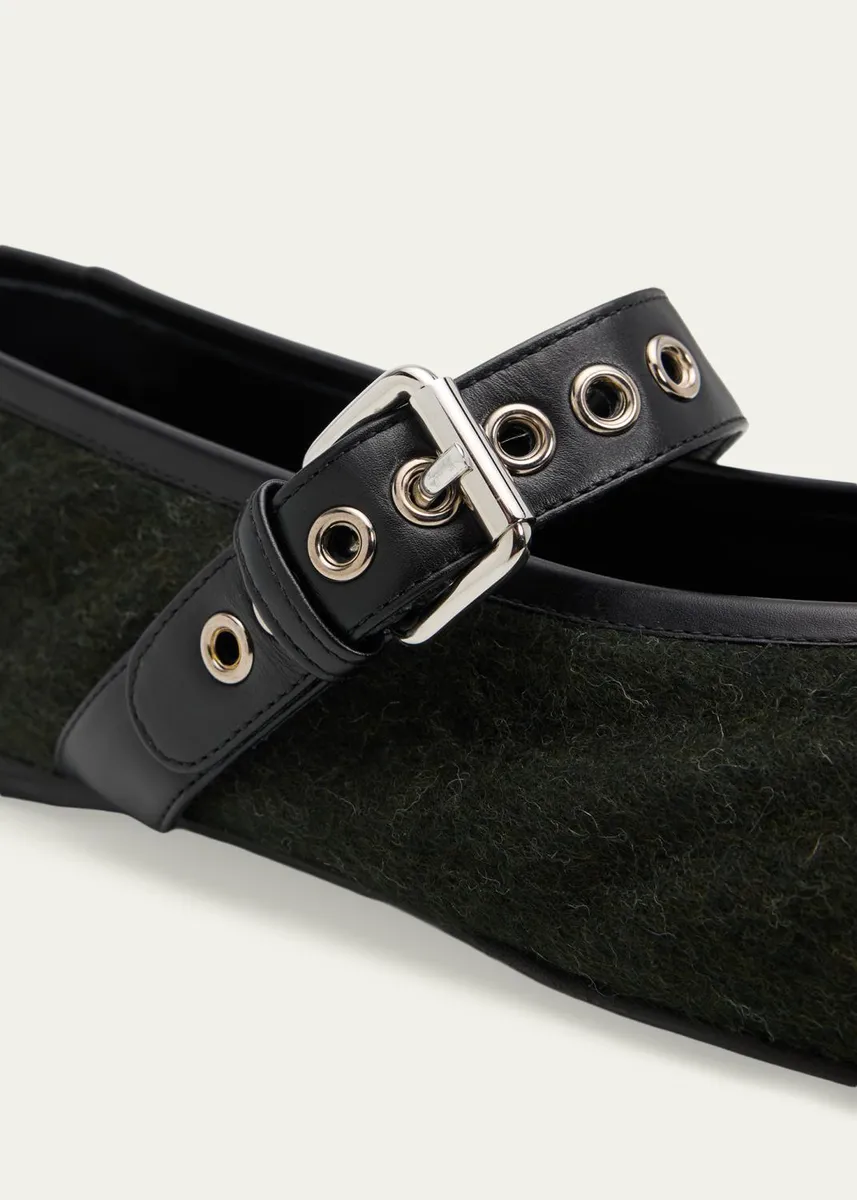 Miu Miu Flannel Leather-Strap Ballerina Flats | Thumbnail 9