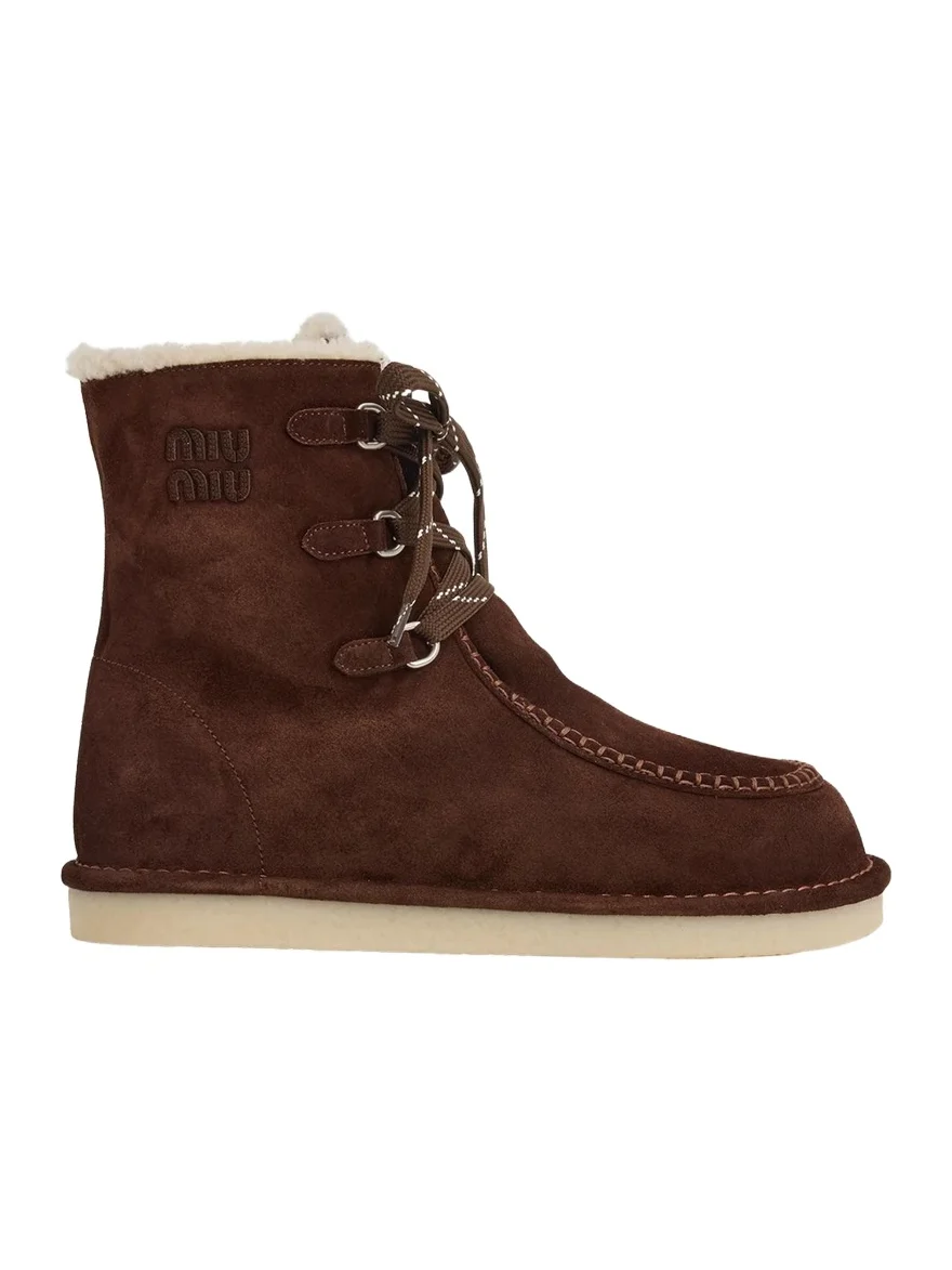 Miu Miu Suede Shearling-Lined Ankle Boots
