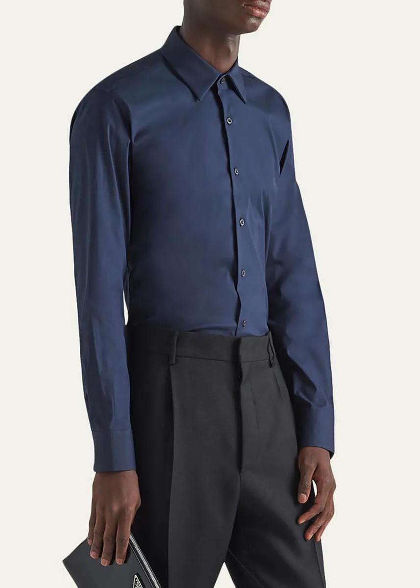 Prada Men's Poplin Stretch Sport Shirt | Thumbnail 8 Prada Men's Poplin Stretch Sport Shirt | Thumbnail 8