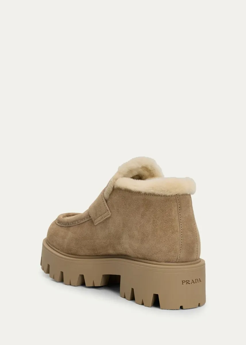 Prada 50mm Triangle Logo Shearling-Lined Suede Loafers | Thumbnail 4