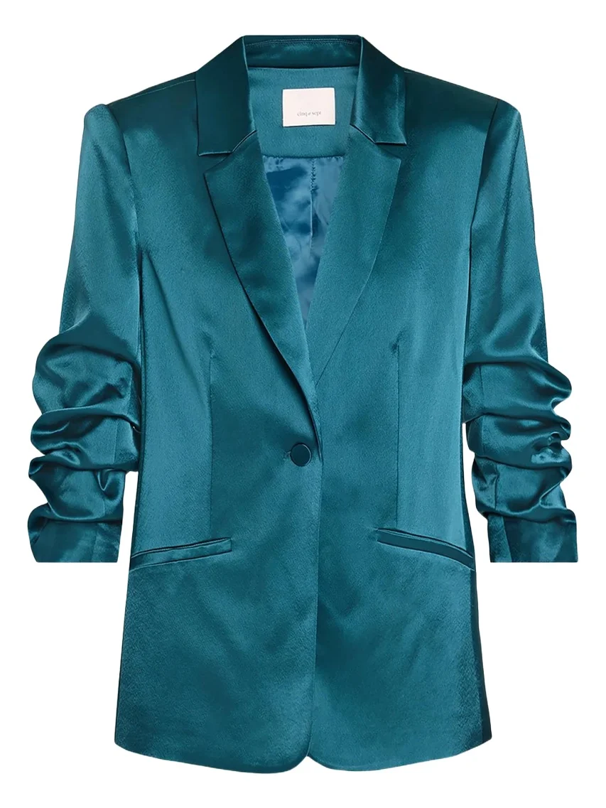 Kylie Scrunched-Sleeve Satin Blazer Kylie Scrunched-Sleeve Satin Blazer