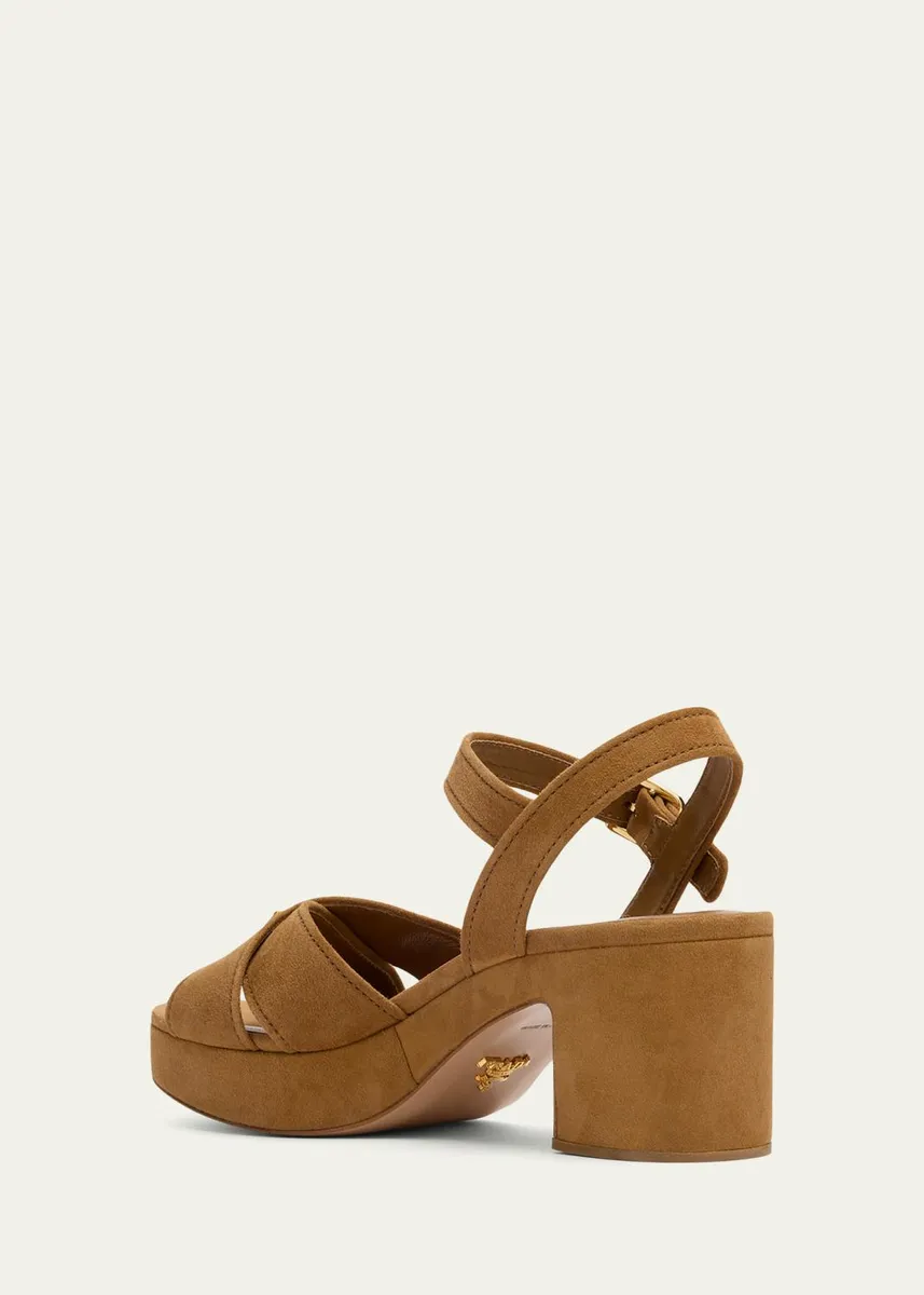 Prada Triangle Suede Platform Sandals | Thumbnail 2