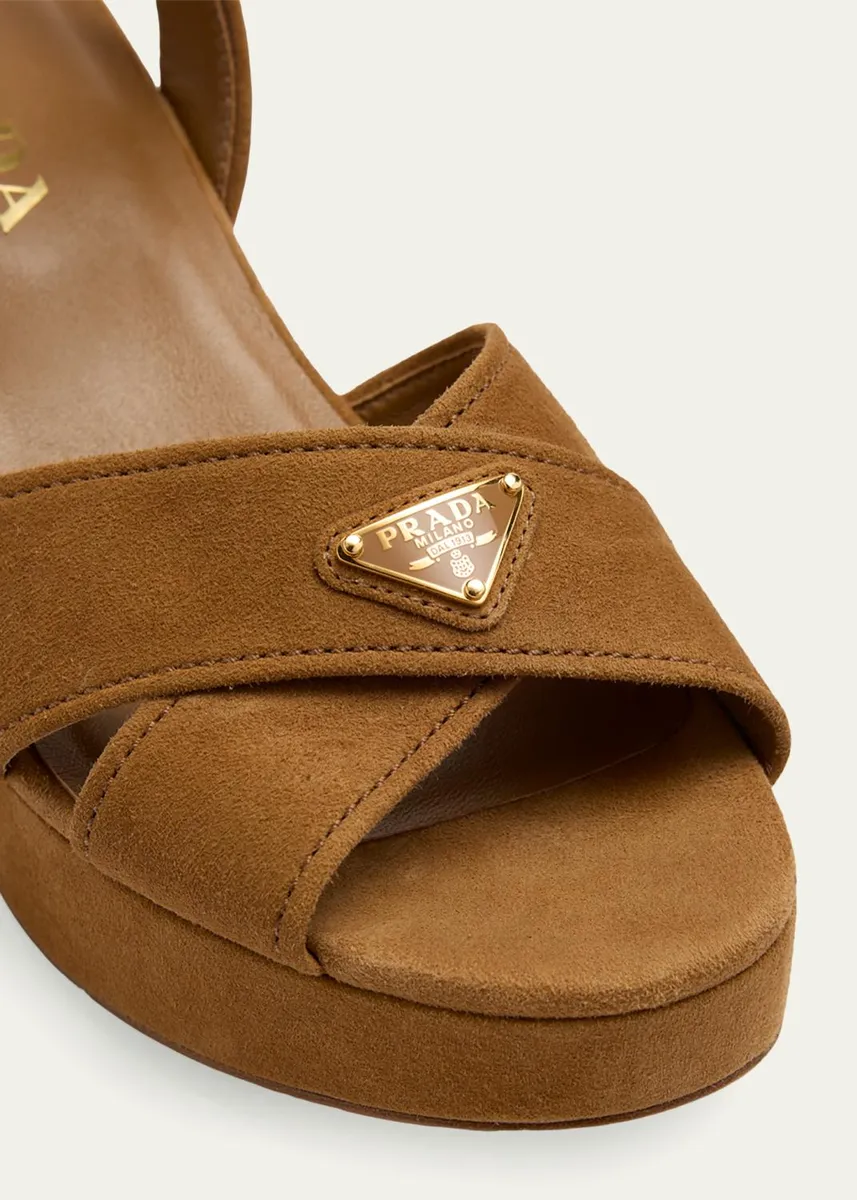 Prada Triangle Suede Platform Sandals | Thumbnail 3