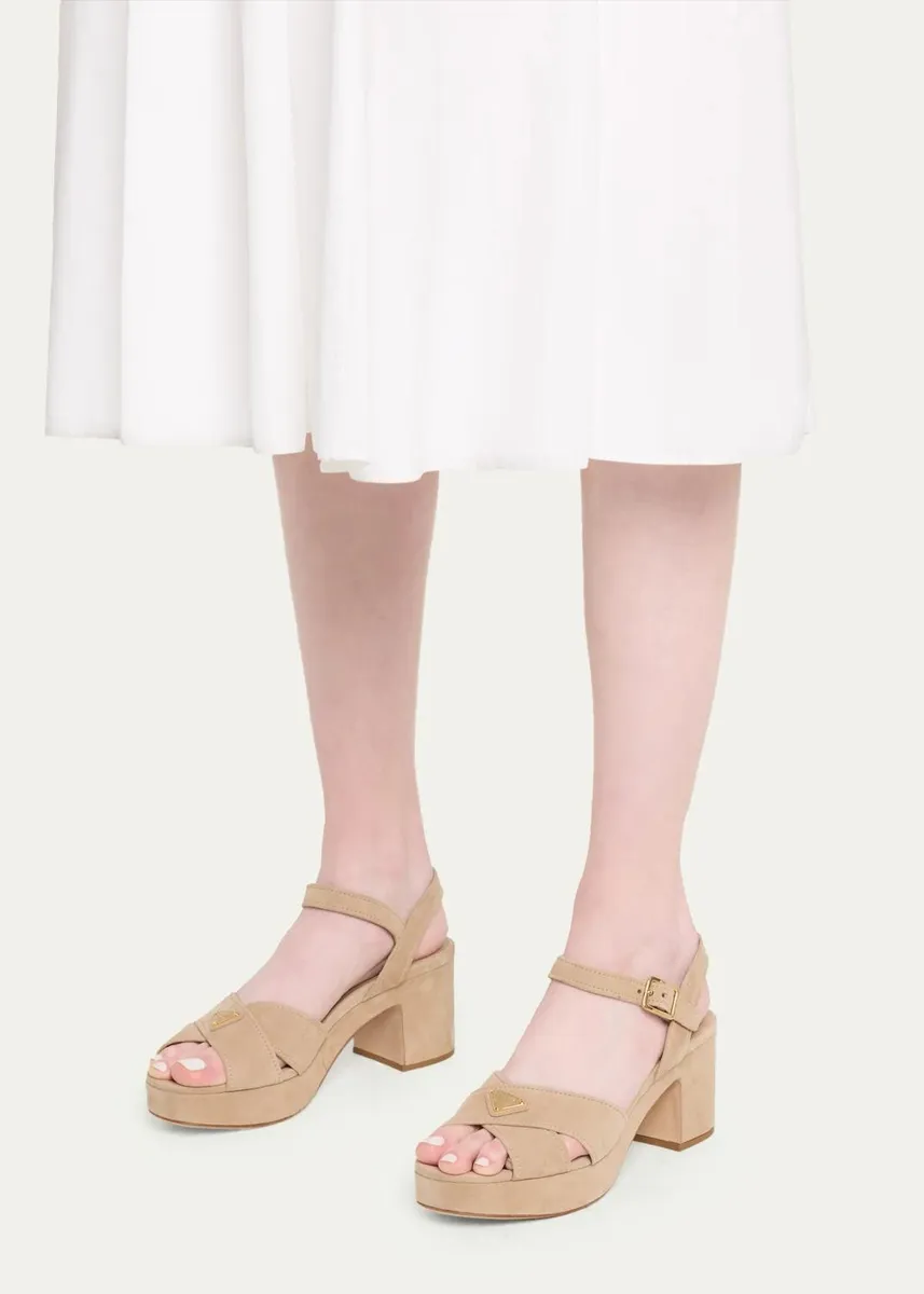 Prada Triangle Suede Platform Sandals | Thumbnail 4