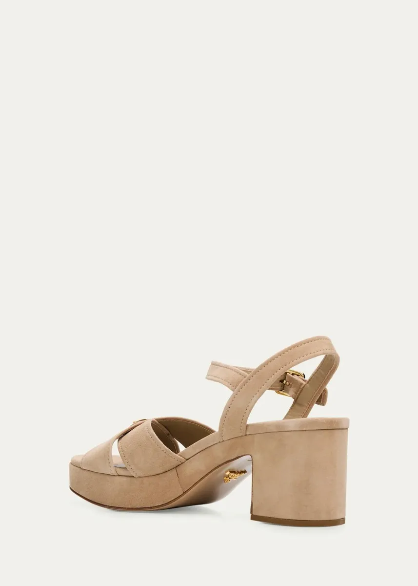 Prada Triangle Suede Platform Sandals | Thumbnail 6