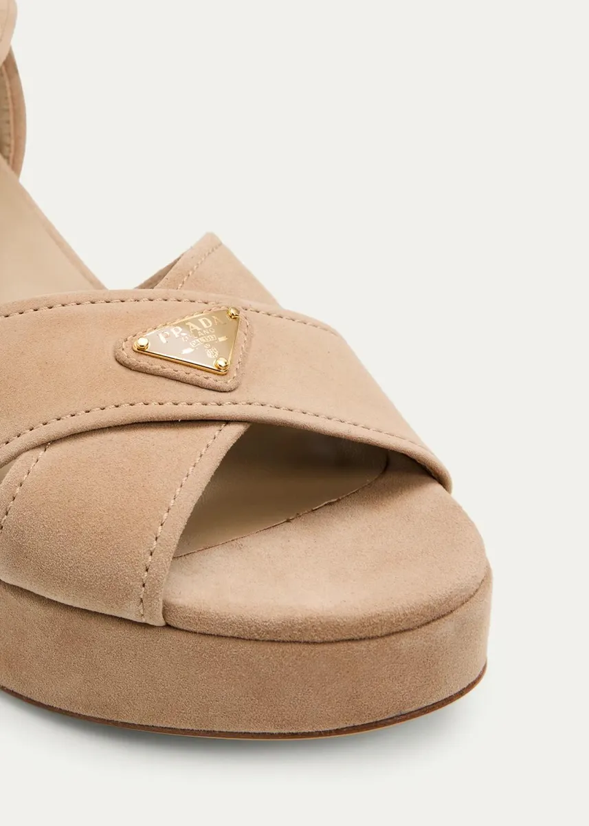 Prada Triangle Suede Platform Sandals | Thumbnail 7