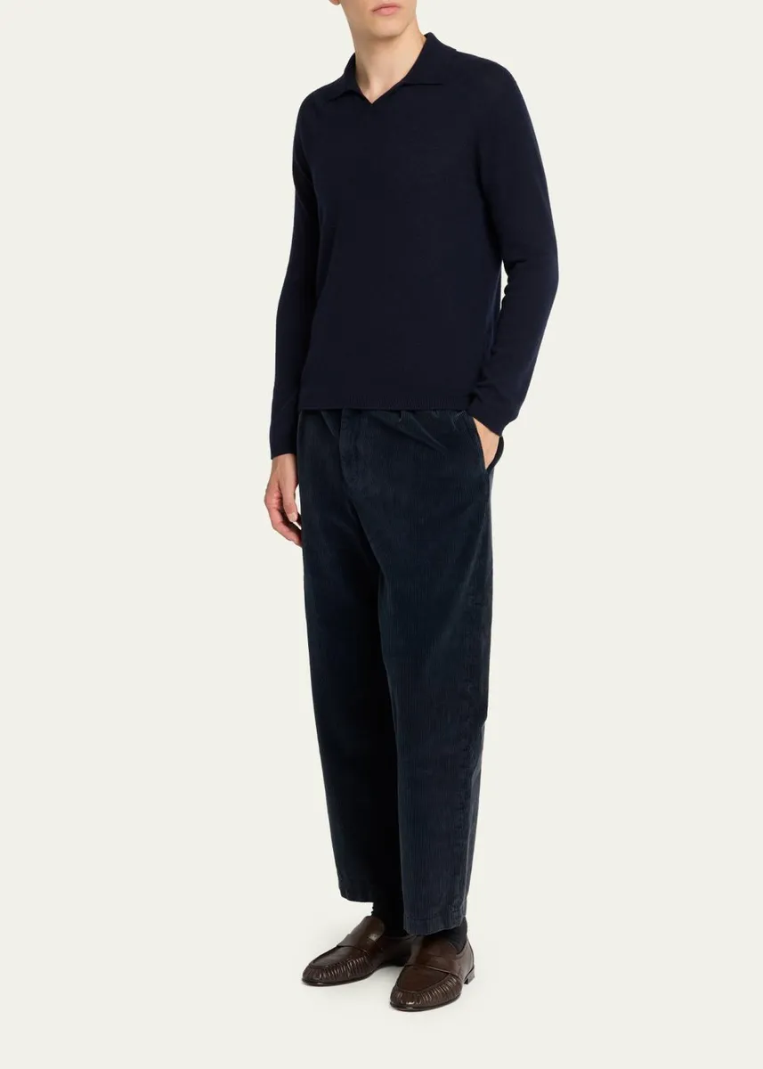 The Row Men's Ripley Cashmere Long-Sleeve Polo Sweater | Thumbnail 2 The Row Men's Ripley Cashmere Long-Sleeve Polo Sweater | Thumbnail 2