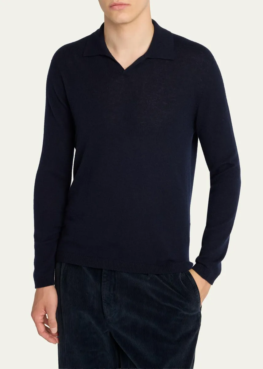 The Row Men's Ripley Cashmere Long-Sleeve Polo Sweater | Thumbnail 4 The Row Men's Ripley Cashmere Long-Sleeve Polo Sweater | Thumbnail 4