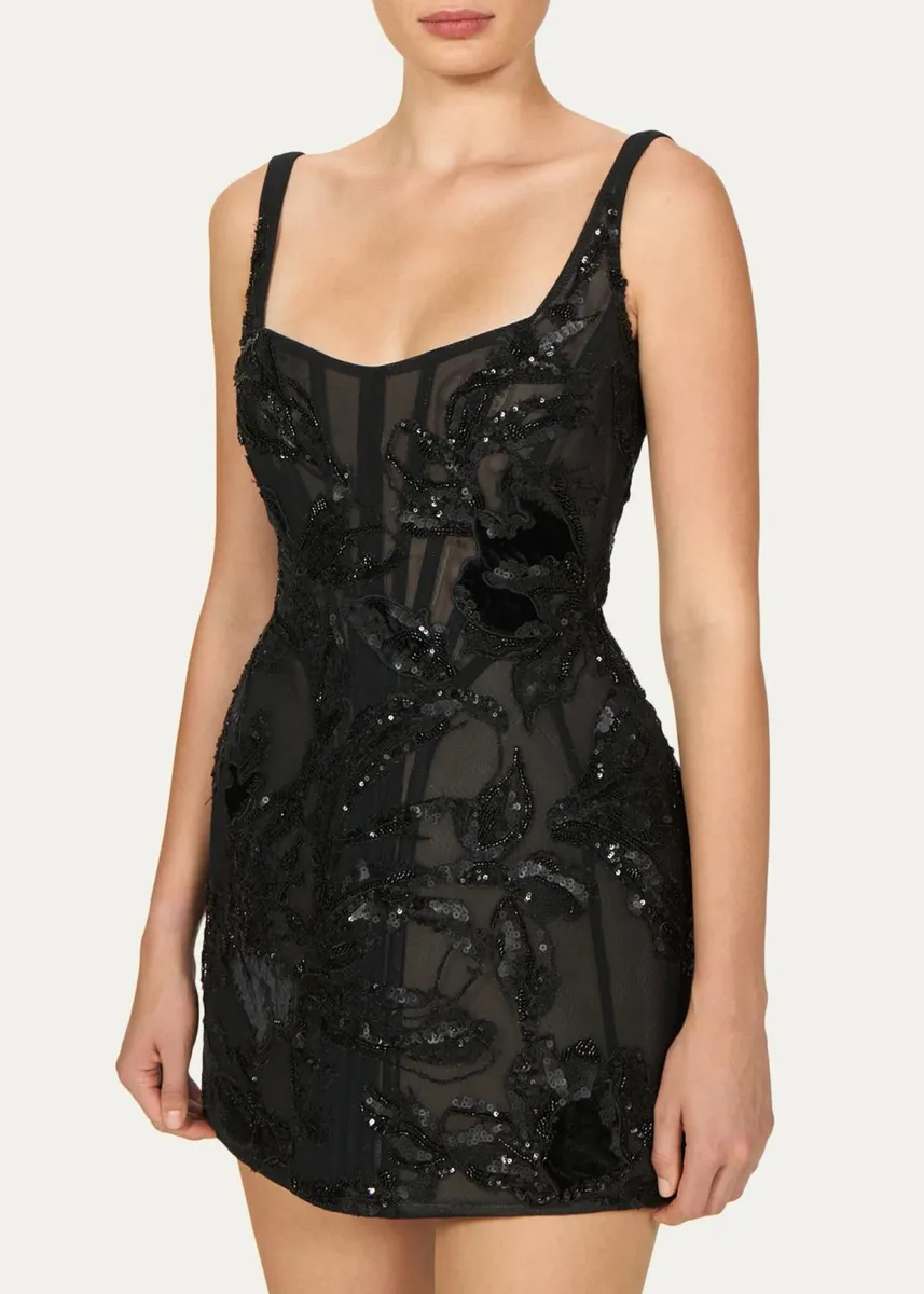 Costarellos Elitta Sleeveless Embellished French Tulle Mini Dress | Thumbnail 4 Costarellos Elitta Sleeveless Embellished French Tulle Mini Dress | Thumbnail 4