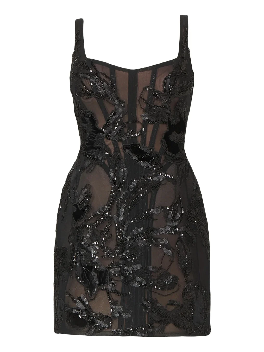 Costarellos Elitta Sleeveless Embellished French Tulle Mini Dress