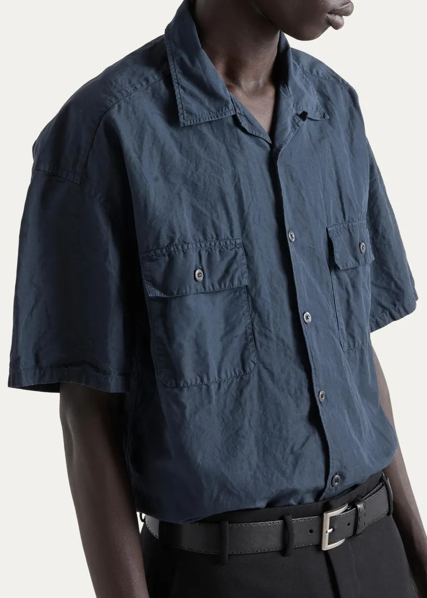 Prada Men's Cotton and Linen Short-Sleeve Shirt | Thumbnail 8