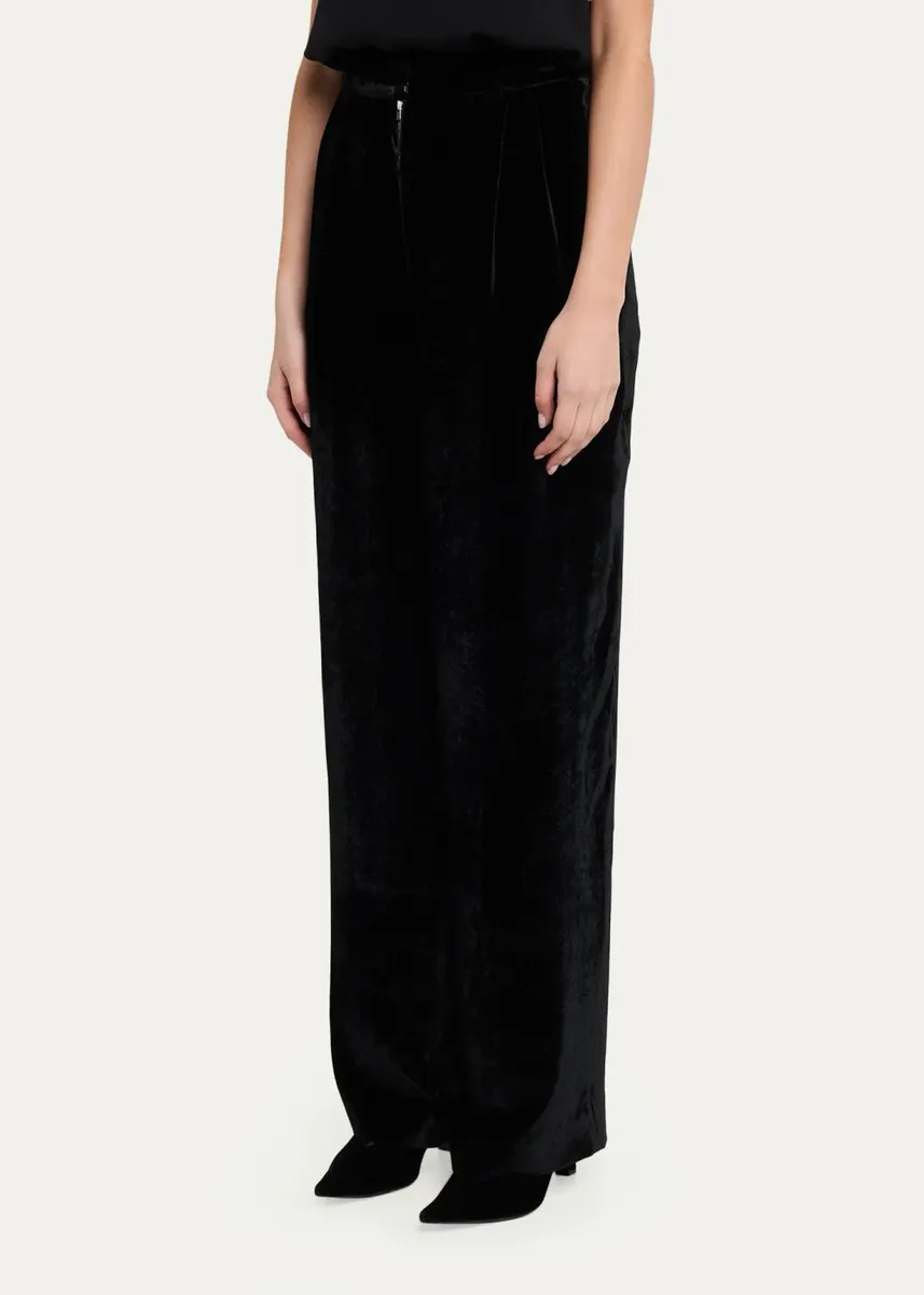 Stella McCartney Pleated Velvet Straight-Leg Pants | Thumbnail 4