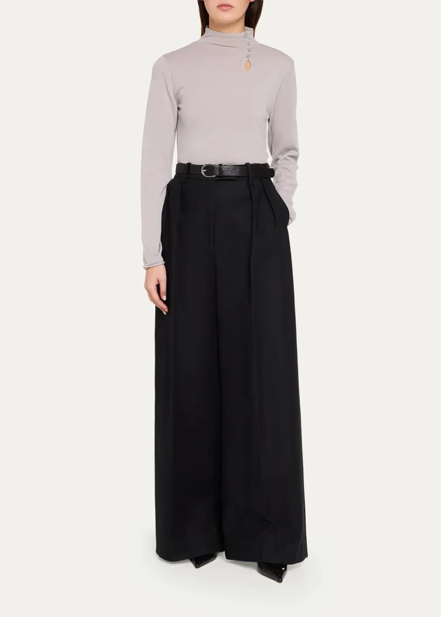 Helmut Lang Asymmetric Button Mock-Neck Knit Top | Thumbnail 2