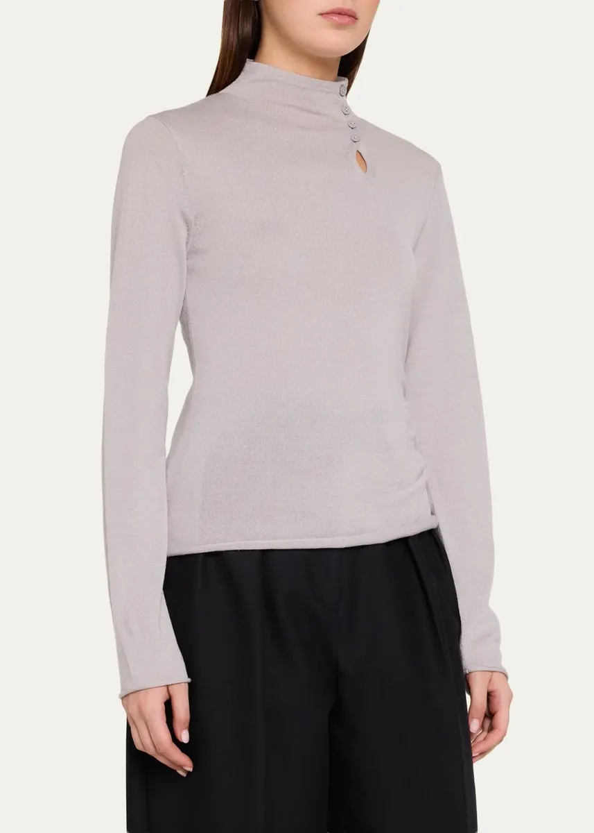Helmut Lang Asymmetric Button Mock-Neck Knit Top | Thumbnail 4
