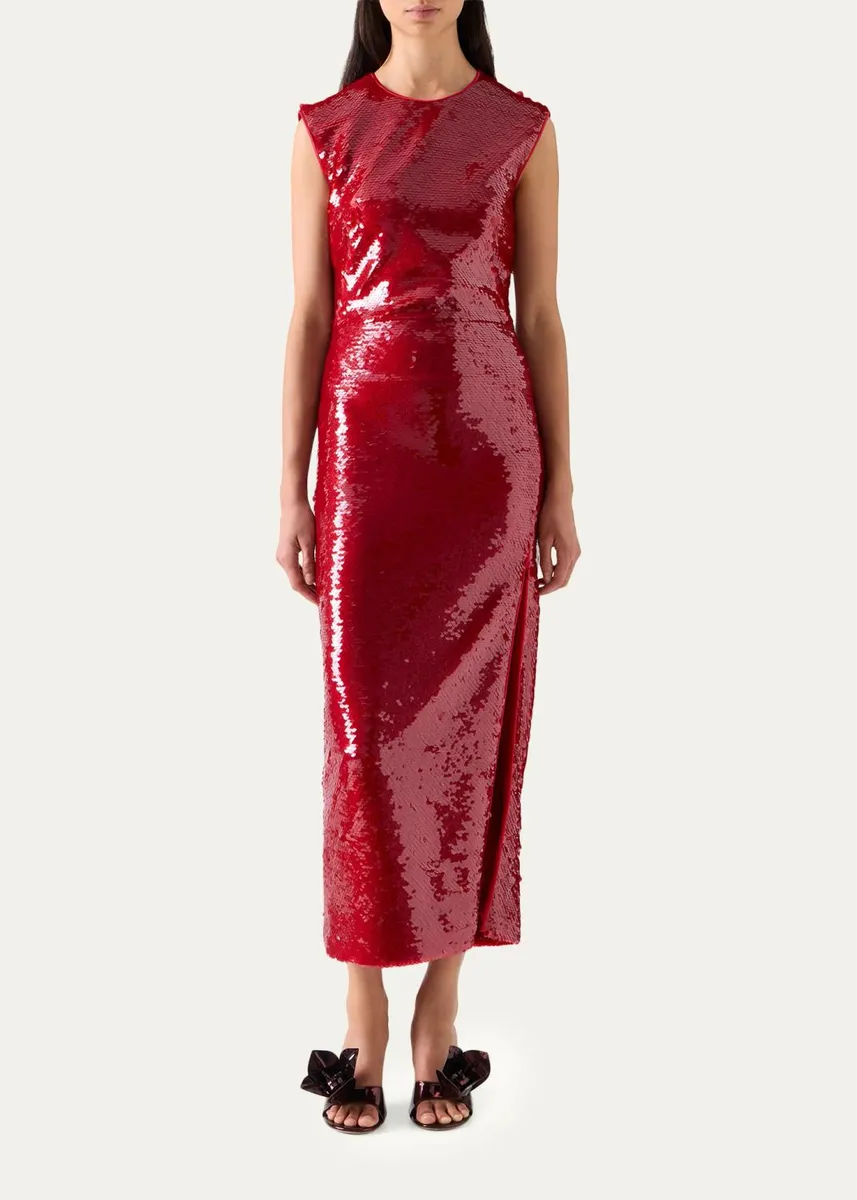 Akris Sleeveless Sequined Tulle Slit Midi Dress | Thumbnail 2