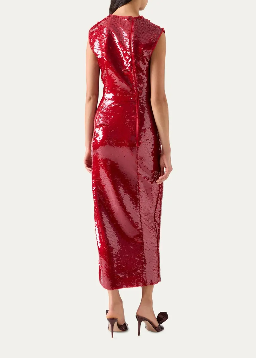 Akris Sleeveless Sequined Tulle Slit Midi Dress | Thumbnail 3