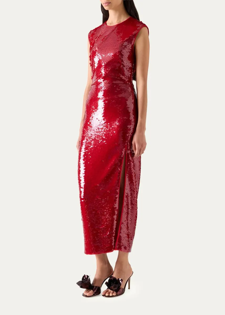 Akris Sleeveless Sequined Tulle Slit Midi Dress | Thumbnail 4