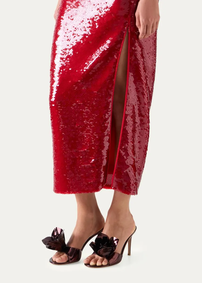 Akris Sleeveless Sequined Tulle Slit Midi Dress | Thumbnail 5